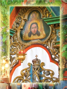Фраґменти іконостасу Св.-Михайлівської церкви**, кінець XVII --- початок XVIII ст.: намісний ряд; Спас Нерукотворний над Царськими вратами