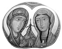 Пресвята Богородиця дає хрест св. Ніні. Дмитро Харчілава, ікона на камені.